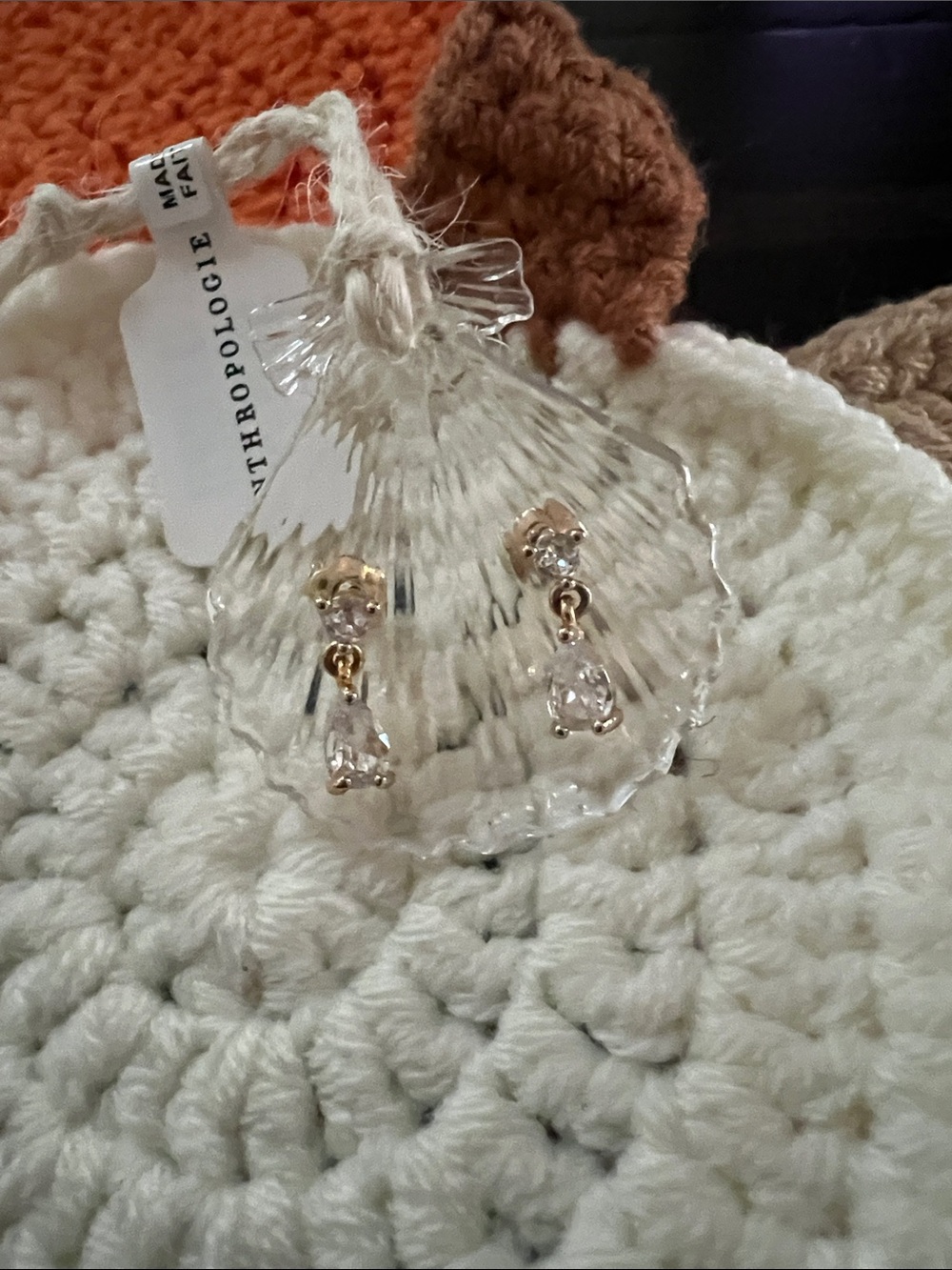 Anthropologie Gold and Clear Crystal Teddy Drop Earrings